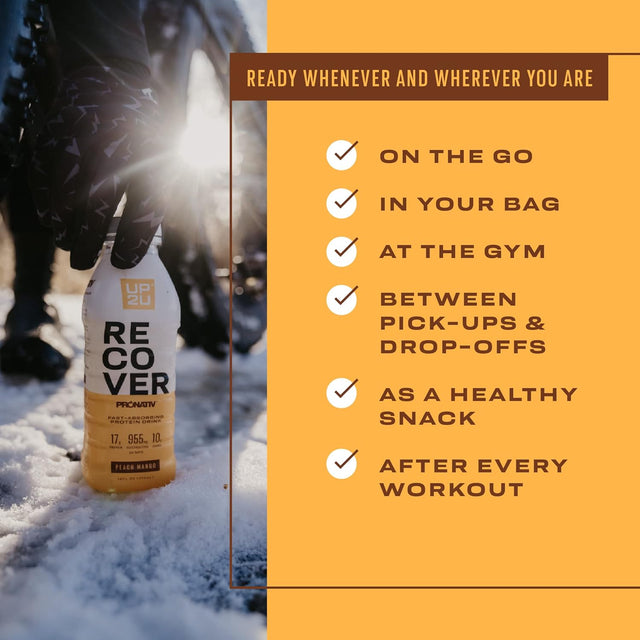 UP2U Water Based Clear Protein Drink with Electrolytes, Peach Mango 16 Oz 12 PK | Certified for Sport, Low Calories, Lactose Free, Low Sugar, US Farms, Recovery in 30 Minutes, Backed by Science