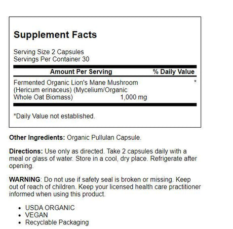 Solaray Fermented Lion’S Mane Mushroom | Healthy Brain Function, Mental Focus & Immune Support | 60 Vegcaps, 30 Serv