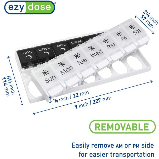 Ezy Dose Push Button Weekly ( 7-Day) Pill Organizer, AM/PM Pill Planner, Black and White