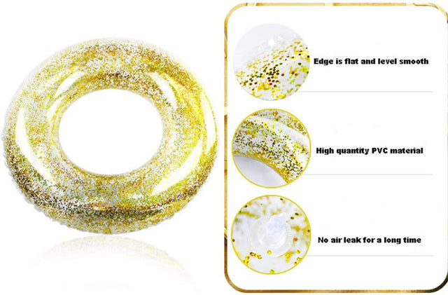 Gara Inflatable Swim Ring, Pool Ring Floating Pool Tube, Glitter Pool Swim Tube Ring for Kids, Adults, Yellow Sequins Glitter Pool Float for Beach Lake - 36 Inch