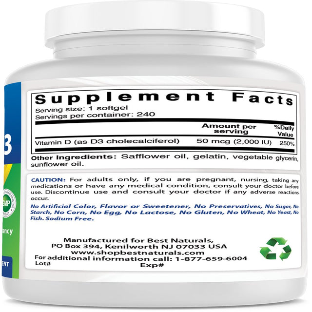 Best Naturals Vitamin D3 2000 IU 240 Softgels