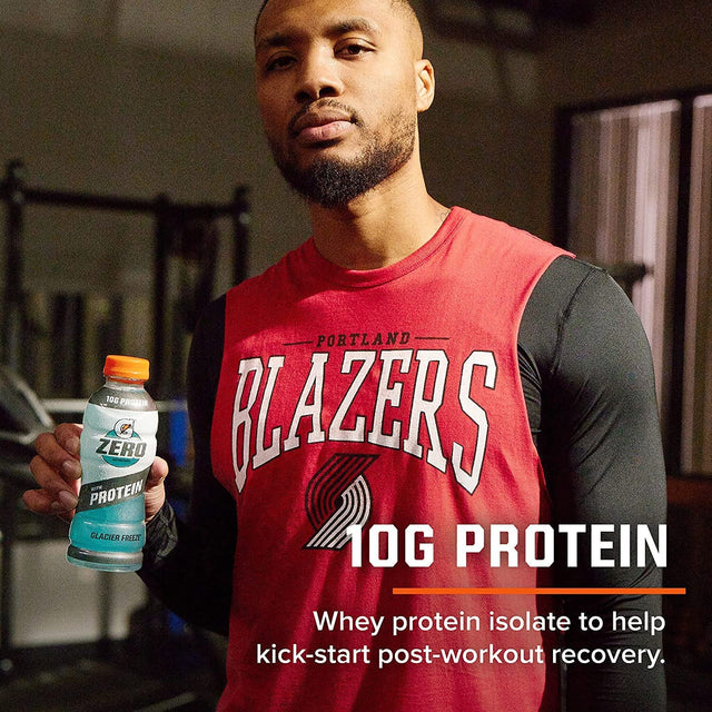 Gatorade Zero with Protein, 10G Whey Protein Isolate, Zero Sugar, Vegetarian, Liquid Electrolytes, Cool Blue, 16.9 Fl Oz Bottle, 12 Pack