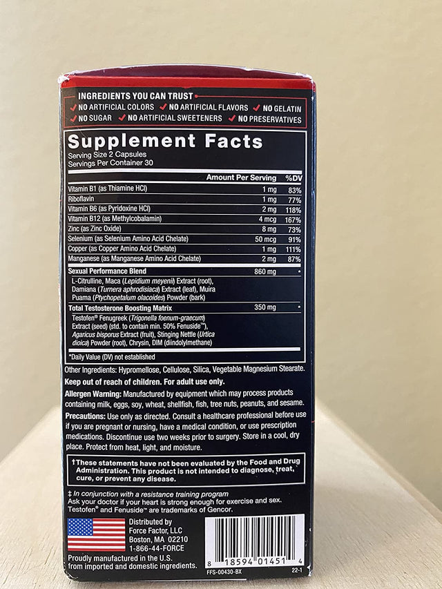 Force Factor Test X180 Alpha Total Testosterone Booster for Men with Fenugreek Seed and Maca Root to Increase Blood Flow, Build Lean Muscle, Improve Male Athletic Performance, 60 Capsules