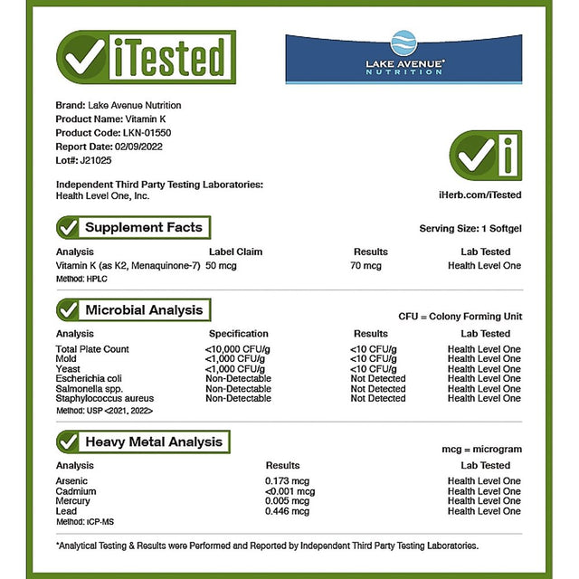 Lake Avenue Nutrition, Vitamin K2 (As Menaquinone-7), 50 Mcg, 120 Veggie Softgels