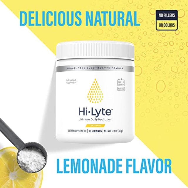 Hi-Lyte Lemonade Electrolyte Powder, Daily Hydration Supplement Drink Mix, 90 Servings | Sugar-Free, 0 Calories, 0 Carbs | No Maltodextrin. Gluten-Free | Supports Keto | Light Refreshing Flavor