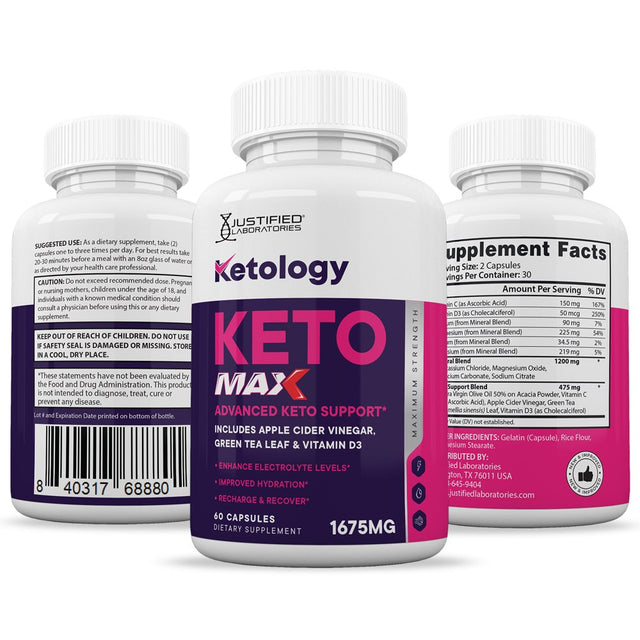 Ketology Keto ACV MAX Pills 1675Mg Dietary Supplement 60 Capsules