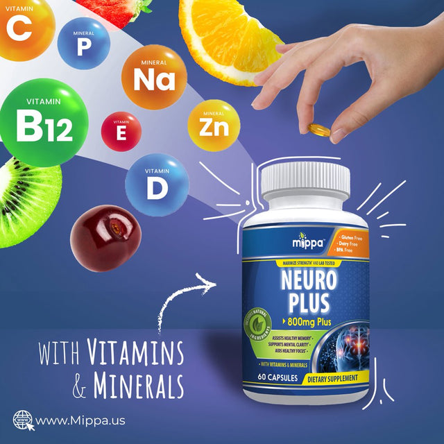 Mippa Neuro plus Brain Booster Supplement for Mental Clarity - 60 Capsules