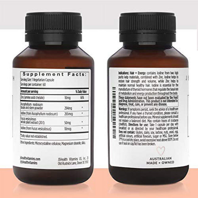 Jshealth Vitamins Hair and Energy Formula 60 Capsules Hair Vitamins for Women and Men | Zinc and Iodine Supplement Hair Growth Vitamin | Hair Loss Supplements | Hair Loss Products for Healthy Hair