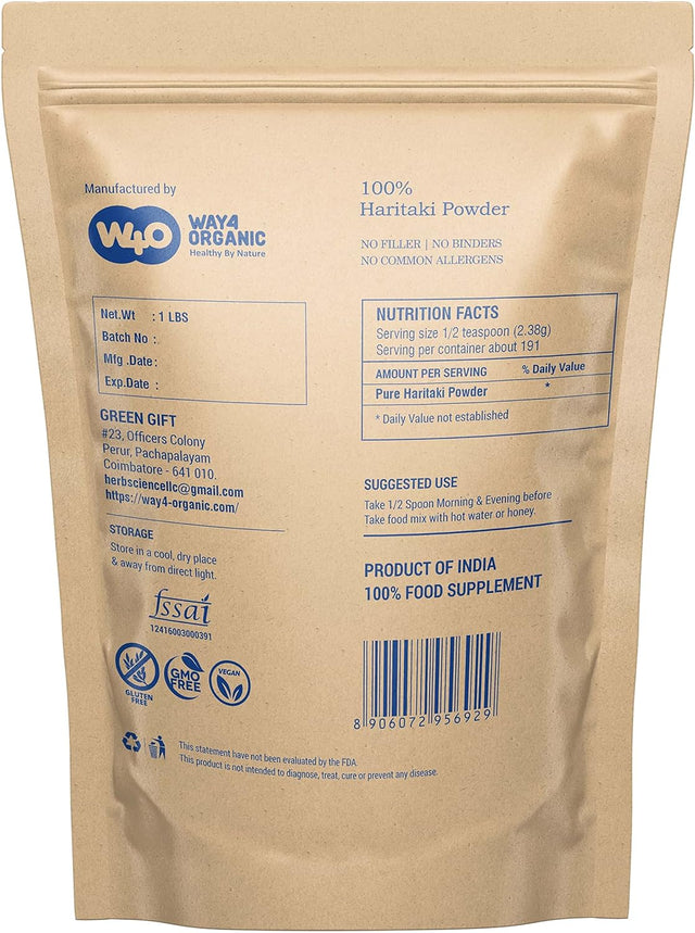 Haritaki Powder, Terminalia Chebula (Kadukkai), Best Detoxification - Way4Organic (2 Pounds)