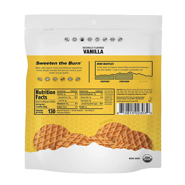 Honey Stinger, Organic Healthy Snack Mini Waffles, Vanilla, 5.3 Oz Bag