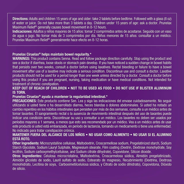 Prunelax Ciruelax Laxative Dietary Supplement Coated Tablets, 60 Ct, 4-Pack