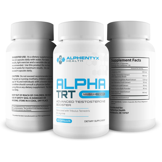 Alphentyx Health Alpha TRT - Maximum Strength - Advanced Testosterone Booster - Increase Energy and Lean Muscle Mass - 60 Count