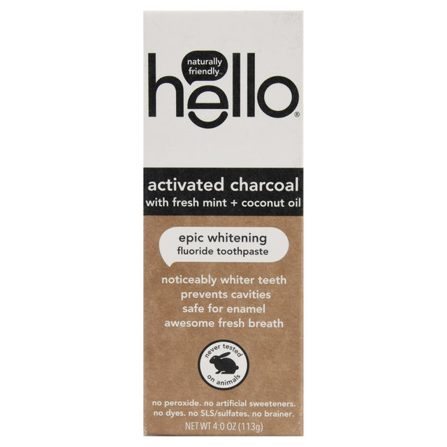 Hello Activated Charcoal Fluoride Whitening Toothpaste, with Fresh Mint and Coconut Oil, Vegan & SLS Free