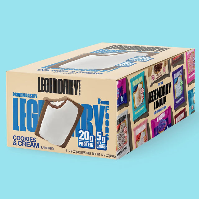 Legendary Foods 20 Gr Protein Pastry | Low Carb, Tasty Protein Bar Alternative | Keto Friendly | No Sugar Added | High Protein Breakfast Snacks | Gluten Free Keto Food - Cookies and Cream (8-Pack)