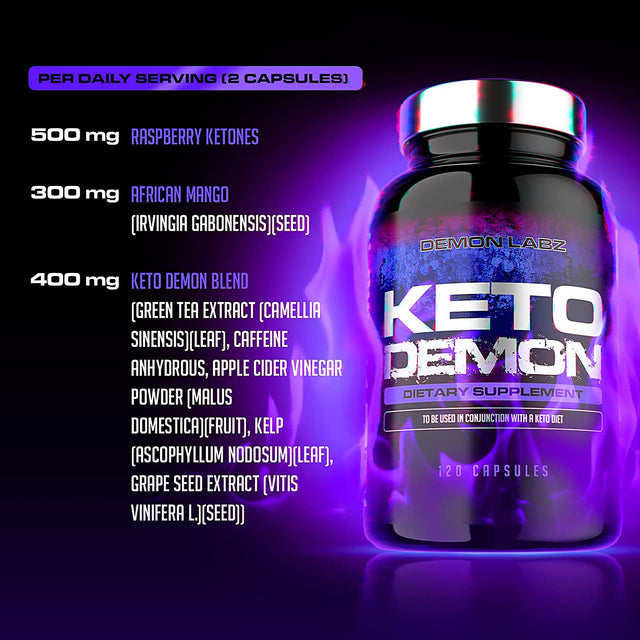 Keto Demon – Hardcore Keto Pills – Use with the Keto Diet – Packed with Raspberry Ketones, Apple Cider Vinegar, Green Tea and More for Ketosis Support - Keto Diet Supplement (120 Capsules)