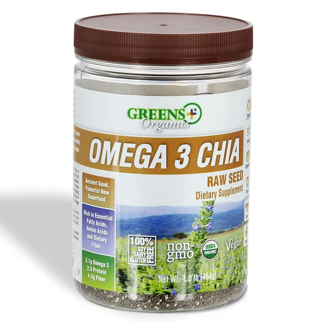 Greens plus Organic Omega 3 Chia Ancient Raw Seed | Dietary Supplement | 1 Lb Jar