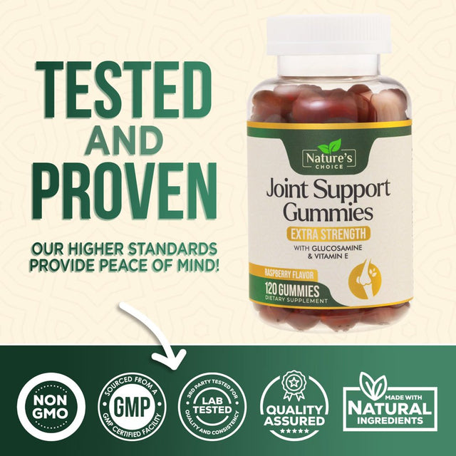 Joint Support Gummies Extra Strength Glucosamine Gummy with Vitamin E - Naturally Assists Cartilage & Flexibility - Best Support Chew for Men and Women - 120 Gummies