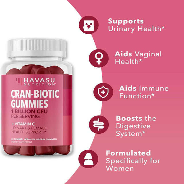 Havasu Nutrition Cranberry Probiotic Gummy for Urinary and Vaginal Health Support for Women, 60 Ct