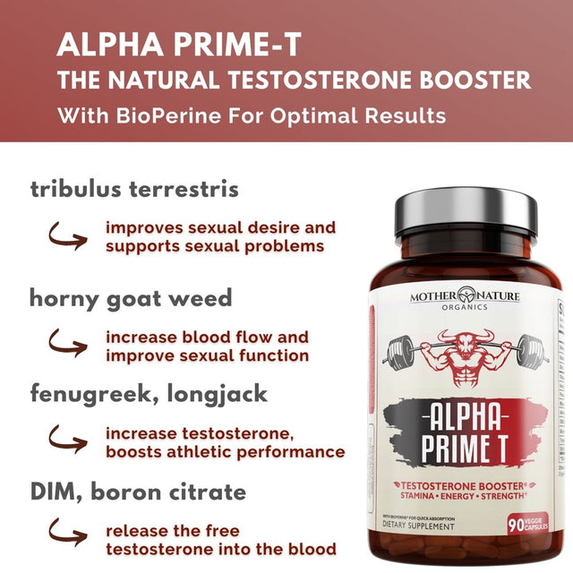 Alpha Prime Testosterone Booster for Men, Maca Root Powder 90 Ct, No Artificial Colors
