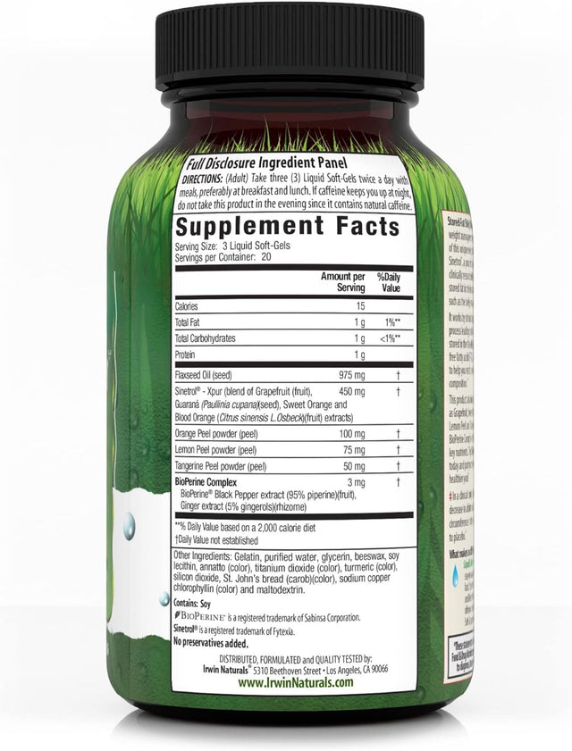 Irwin Naturals Stored-Fat Belly Burner with Sinetrol, Grapefruit, Sweet Orange & Blood Orange - Breakdown Stubborn Fat - 60 Liquid Softgels (Pack of 2)