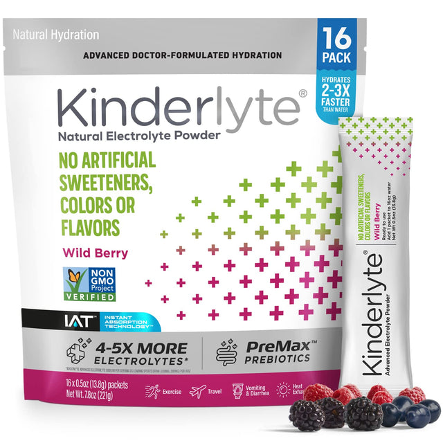 Kinderlyte Electrolyte Powder, Advanced Hydration, Easy Open Packets, Supplement Drink Mix (Wild Berry, 16 Count)
