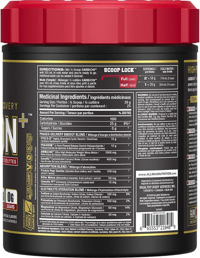 ALLMAX CARBION+, Lemon Lime - 725 G - High-Performance Training Fuel - Boosts Hydration, Performance & Recovery - 25 Servings