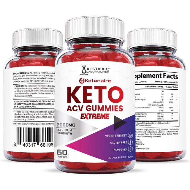Ketonaire Keto Extreme ACV Gummies 2000Mg Dietary Supplement 60 Gummys