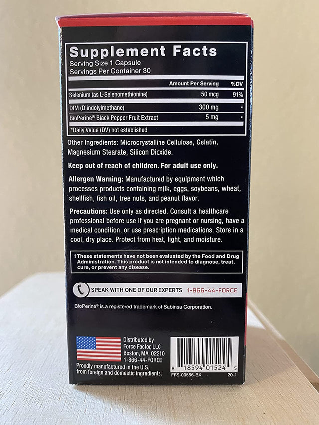 Force Factor DIM Pills to Decrease Estrogen in Men, Diindolylmethane Supplement with Key Natural Ingredients and Superior Absorption, Diindolylmethane 300Mg, Works Fast, 30 Capsules