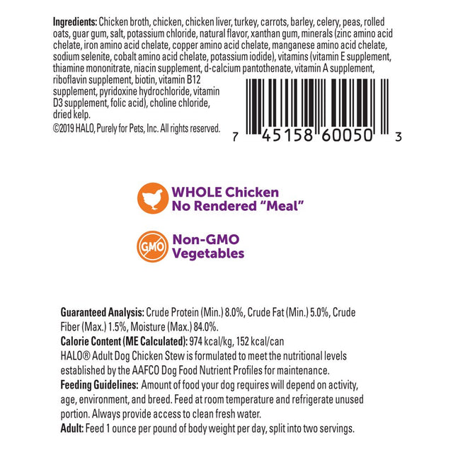 Halo Natural Wet Dog Food, Chicken Stew, 5.5 Oz - Case of 12