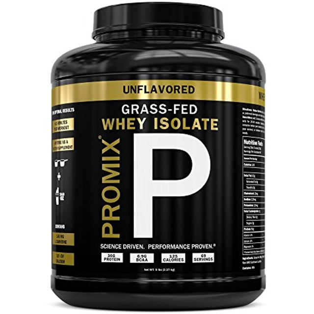 Grass Fed USA Whey Protein Isolate Powder I Native & Cold Processed I PROMIX 100% All Natural Undenatured I Best Optimum Standard Fitness Nutrition Shakes Energy Smoothie Bowls Unflavored 5Lb Bulk