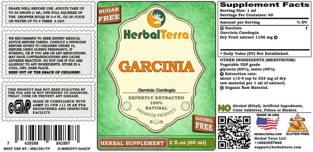 Garcinia (Garcinia Cambogia) Glycerite, Organic Dried Fruits Alcohol-Free Liquid Extract 2 Oz
