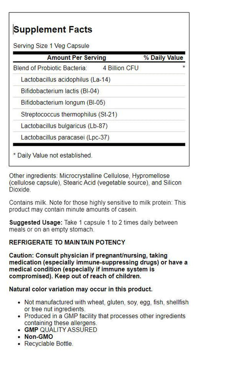 NOW Supplements, Acidophilus 4X6, 4 Billion Potency with 6 Probiotic Strains, Strain Verified, 120 Veg Capsules
