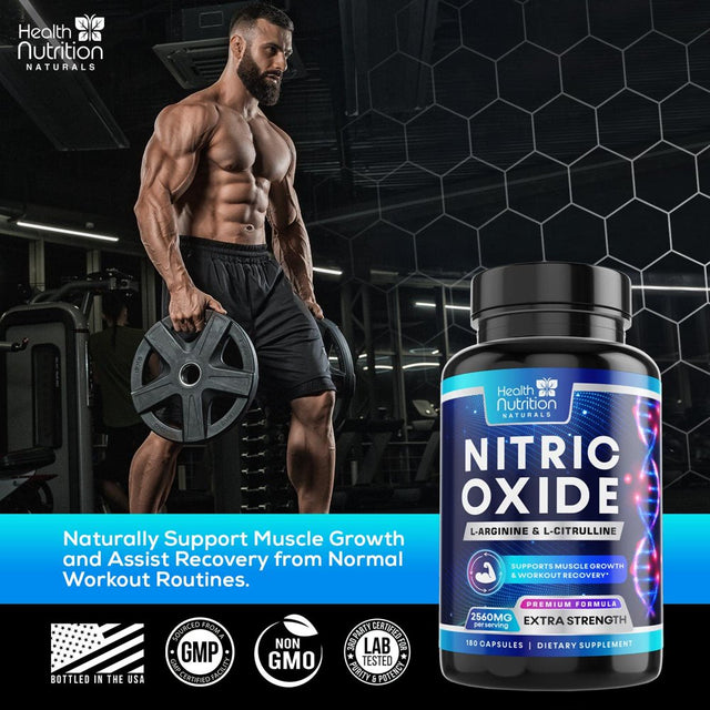 Extra Strength Nitric Oxide Supplement L Arginine 3X Strength - Citrulline Malate, AAKG, Beta Alanine - Premium Muscle Supporting Nitric Booster for Energy & Strength to Train Harder - 180 Capsules