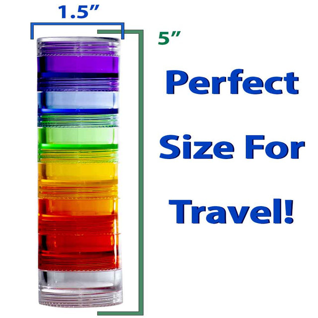 GMS 7 Day round Stackable Tritan Plastic Pill Case with Two Lids and Seven Adhesive Labels (Extra Small - Rainbow)