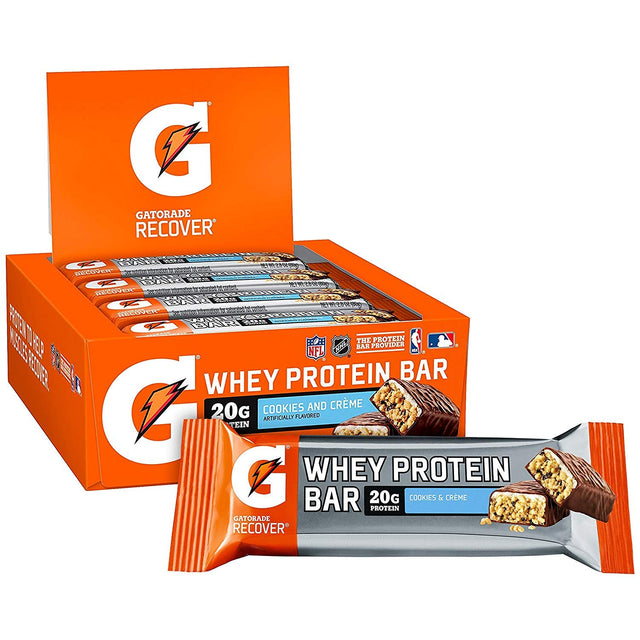 Gatorade Whey Protein Recover Bars, Cookies & Crème, 2.8 Ounce Bars (12 Count)