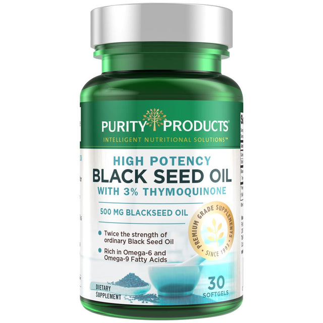 High Potency Black Seed Oil - Double Strength + Cold Pressed - 3% Thymoquinone - 500 Mg Black Cumin Seed Oil - Omega 6 + 9 Essential Fatty Acids - Easy to Swallow, Just One per Day - 30 Mini Softgels