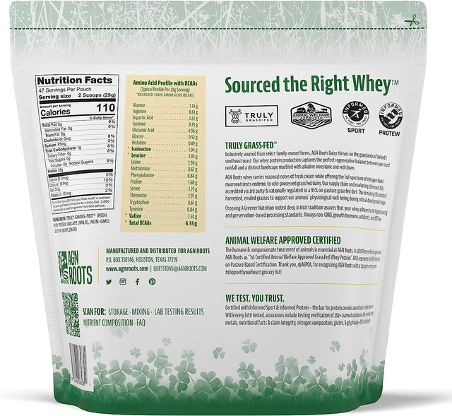 Grass Fed Whey Protein Powder Isolate - Unflavored - Unsweetened - Certified Entire Life on Pasture - a Greener World - ASPCA Registered Brand List - Informed-Sport - 3Lbs