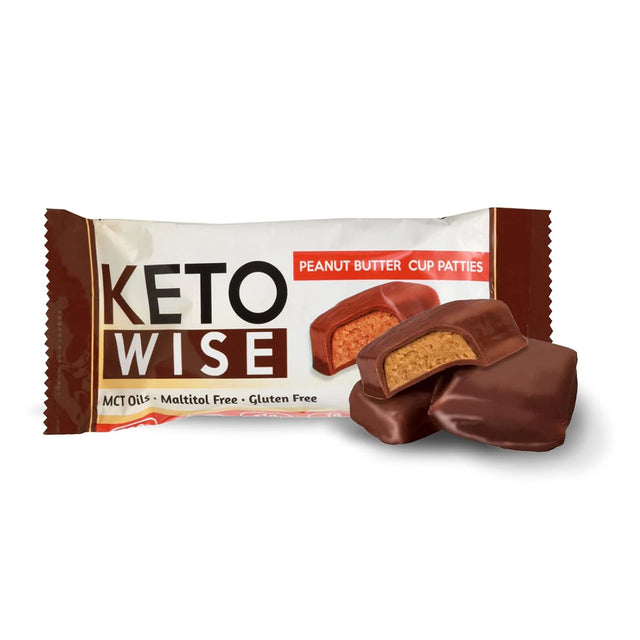 Keto Wise Fat Bombs - Made with Chocolate Containing MCT Oil - Low Fat, Low Carb and Keto Friendly Snack - 10G Fat, 1G Net Carbs | Peanut Butter Cup Patties, 16 Count (Pack of 1)