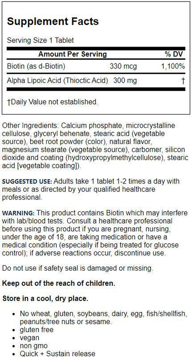 Jarrow Formulas Alpha Lipoic Sustain, Promotes Glutathione* & Antioxidant Status*, 300 Mg, 60 Sustain Tabs