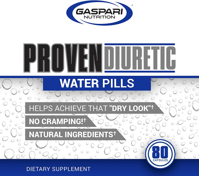 Gaspari Nutrition Proven Diuretic, Professional Bodybuilding Supplement, Sheds Water Fast, Gives the Dry Look, Natural Ingredients, No Cramping (80 Capsules)