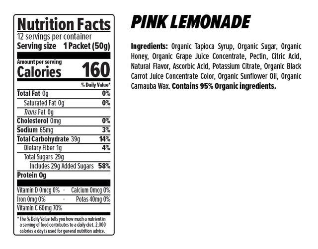 Honey Stinger Organic Energy Chew, Pink Lemonade, 1.8 Oz, 12 Ct