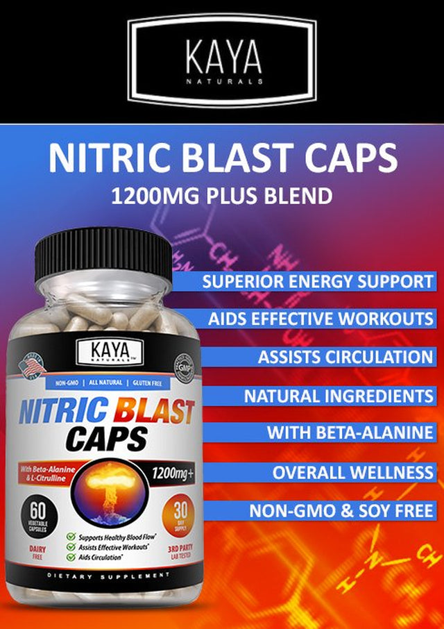 Kaya Naturals Nitric Blast 60Ct, L-Arginine NO2, Natural Testosterone Booster