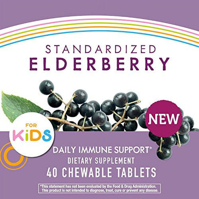 Nature’S Way Sambucus Elderberry Kids Chewable with Vitamin A, Vitamin C, Zinc, Immune Support*, Berry Flavored, 40 Tablets