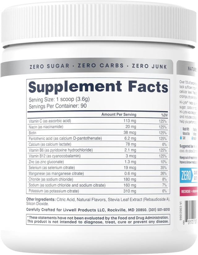 Hi-Lyte Raspberry Electrolyte Powder, Daily Hydration Supplement Drink Mix, 90 Servings | Sugar-Free, 0 Calories, 0 Carbs | No Maltodextrin. Gluten-Free | Supports Keto | Light Refreshing Flavor