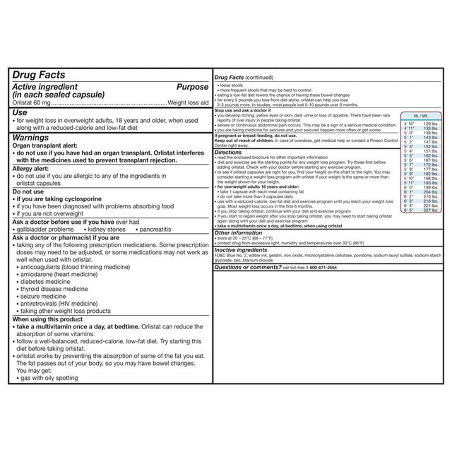 Alli Orlistat Weight Loss Supplement Capsules Starter Pack, 60 Mg, 60 Ct