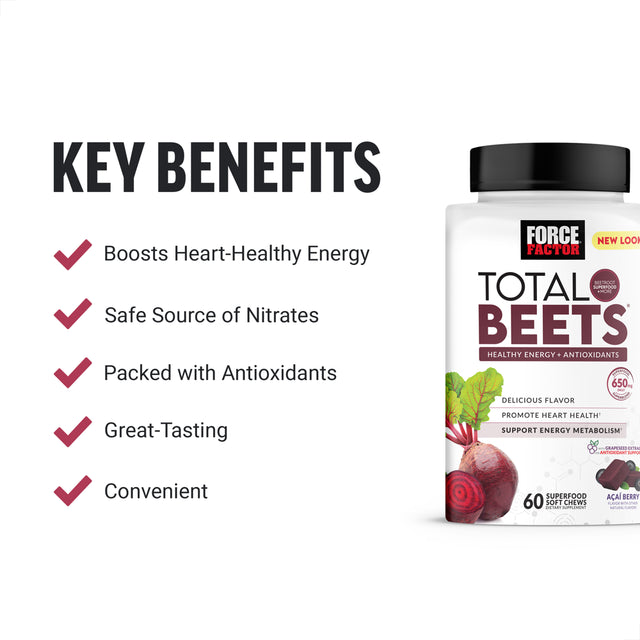Force Factor Total Beets Soft Chews with Beetroot Supplement, 60 Chews