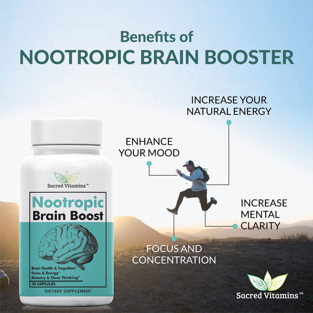 Premium Brain Booster Nootropic for Energy, Focus, Cognition, Memory Support, and Mood Boost - Complete Brain Supplement for Men and Women (3-Pack)