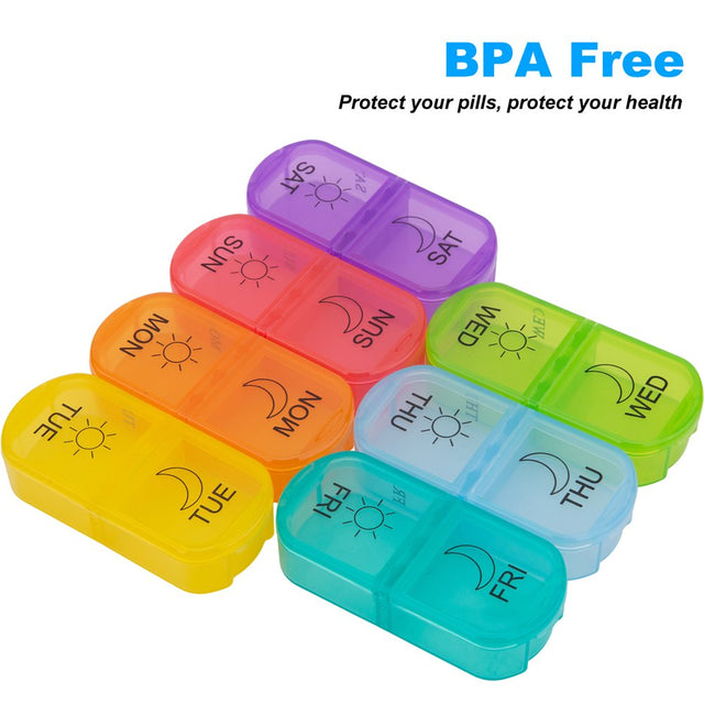 Keylever Weekly Pill Organizer 2 Times a Day, Large Compartments, Portable Pill Vitamin Planner