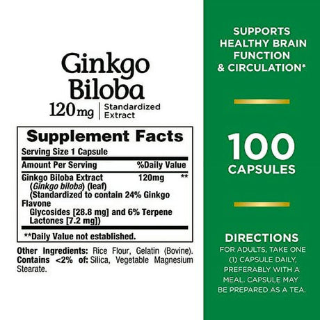Nature’S Bounty Ginkgo Biloba Capsules 120Mg, Memory Support Supplement, Supports Brain Function and Mental Alertness, 100 Capsules