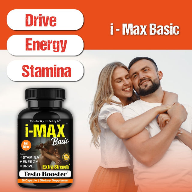 I-Max Basic Testosterone Booster Supplement for Men Support Healthy Libido, Natural Energy 60 Capsules